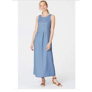J. Jill Porcelain Blue Linen Pleated Maxi Dress